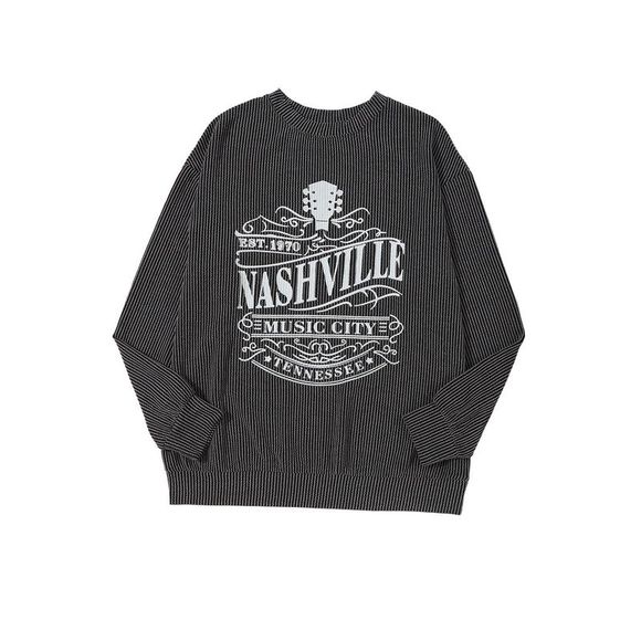 Azura Exchange  Black NASHVILLE MUSIC CITY Corded Graphic Sweatshirt - Picture 12 of 13